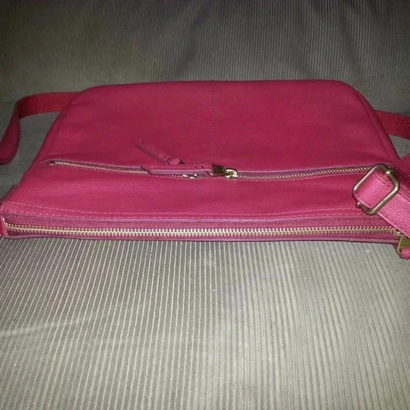 FOSSIL-ELISE-Red Pebble Leather Crossbody Messenger Bag-NEW WITH TAGS - Picture 6 of 9
